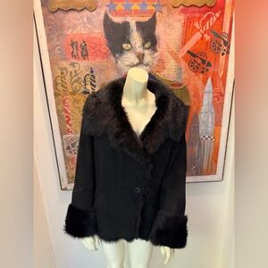 L. K. Bennett black shearling fox fur jacket cuffed sleeves pockets, gorgeous!!